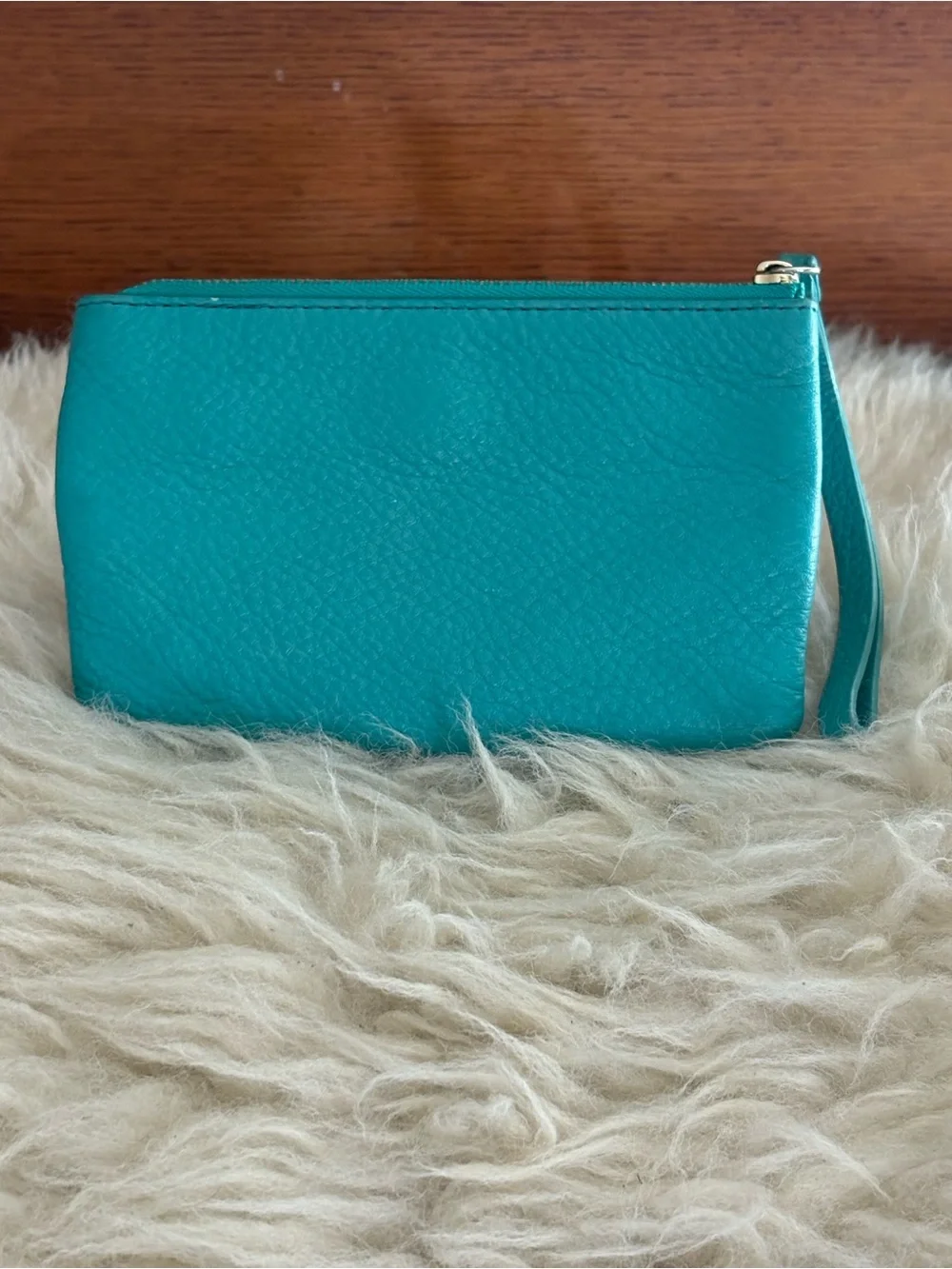 kate spade Mikas Pond Bee Whistle Teal Leather Zip Wristlet